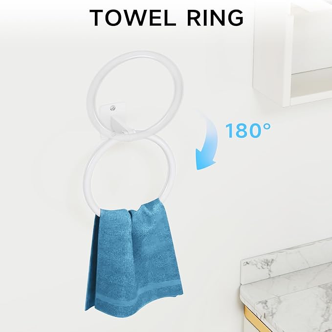 Bathroom Accessories Set, 4 Pieces White Bathroom Hardware Set, 24 inch Towel Bar, Towel Racks for Bathroom, Robe Towel Hooks, Toilet Paper Holder Wall Mounted
