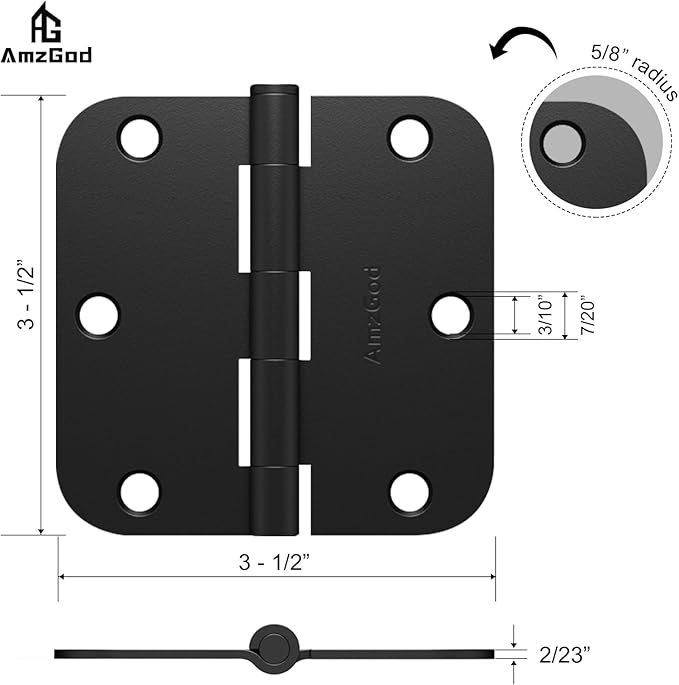 Black Door Hinges - 30 Pack Matte Black Door Hinges 3.5 Inch with 5/8" Radius Corners - Black Hinges for Interior and Exterior Doors - Heavy Duty 3 1/2" Residential Door Hardware