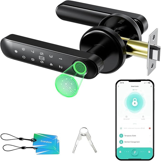 Fingerprint Door Lock Biometric Door Knob with Keypad Keyless Entry, 5-in-1 Door Locks for Bedrooms(Fingerprint/App/Code/Key/IC Card), Home Hotel Office Apartment