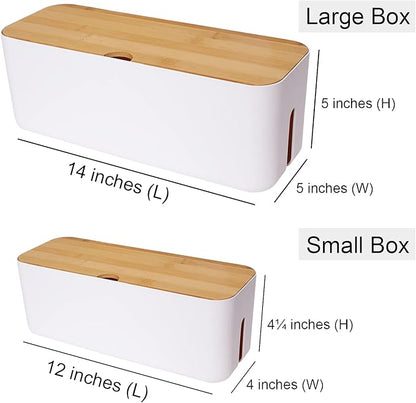 Changsuo Cable Management Box Set Cable Organizer Boxes for Extension Cord Power Stripe Surge Protector Wire Management Organizer Cover Hider for Desk Home Office Kitchen (Small & Large White)