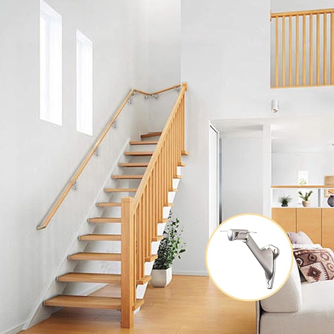 Stair Handrail Bracket 3 Inch,Hand Rail Brackets for Stairs Light-Duty, Stair Railing Bracket, Banister Brackets for Indoor Stairs, Satin Nickel Finish 6 Pack, HOME MASTER HARDWARE