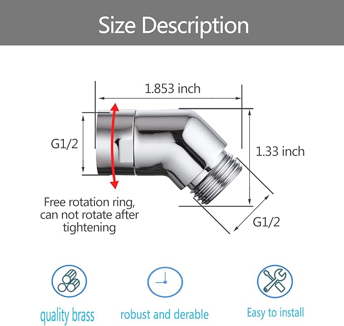 Shower Head Elbow Adapter, Shower Arm Elbow Adapter for Hand Showers and Wall-mounted Showers，Shower Arm Extension (135degree）