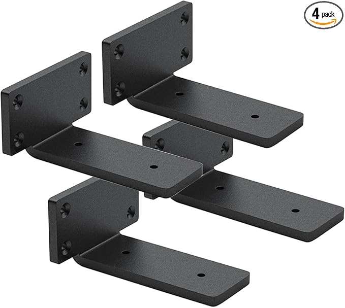 4 Pack Shelf Brackets 4 Inch Floating Shelf Bracket 1/5 inch Thick Heavy Duty Hidden Shelf Brackets Iron Metal Brackets for Shelf Support with Screw Included