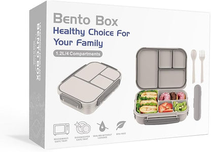 Lunch Box Kids,Bento Box Adult,Leakproof Lunch Containers for Adults/Kids/Toddler,1200ML-4 Compartments bento Lunch box with Utensil,Microwave & Dishwasher & Freezer Safe (White)