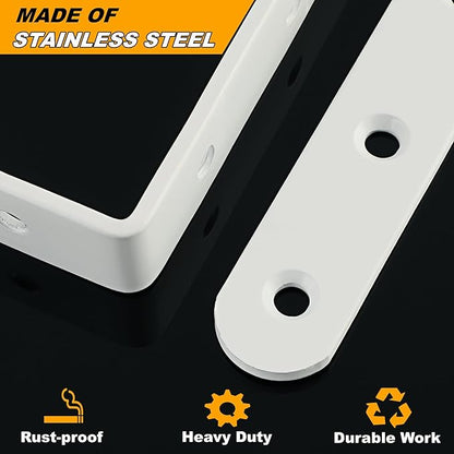 Alise 4 PCS L Brackets Heavy Duty Corner Bracket, 4 X4 Inch White Floating Shelf Brackets for Shelves, Stainless Steel L Shape Wall Mounting Brackets, Metal L Joint Angle Bracket for Wood Shelving