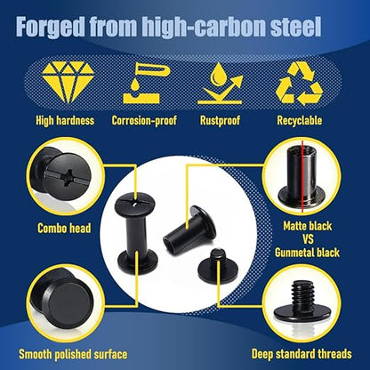 130 Sets Matte Black Chicago Screws for Leather, Leather Rivets Kit, 7 Sizes M5x4-15mm & 3 Screw Lengths M4x3-5mm, True Deep Black Chicago Screw for DIY Craft and Projects
