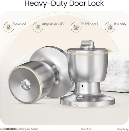 HOSOM 6 Pack Privacy Door Knob with Lock, Interior Door Knobs for Bedroom and Bathroom, Keyless Doorknob with Round Ball, Satin Nickel Door Handle