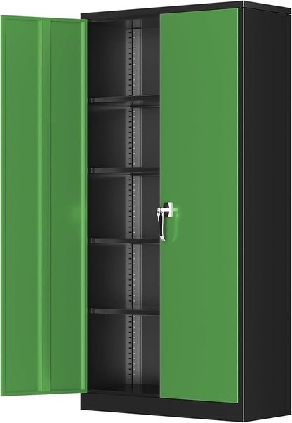 Greenvelly Metal Garage Storage Cabinet, 72" Black Green Tool Steel Locking Cabinet with Doors and 4 Shelves, Tall Cabinets for Garage Storage Systems Lockable File Cabinet for Home Office,Garage
