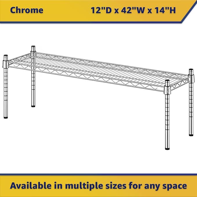 12" x 42" x 14" Chrome Wire Storage Shelf, Dunnage Rack, Commercial 1 Tier Small Shelf