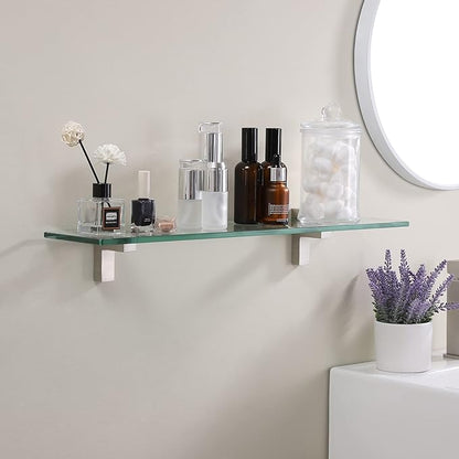 KES 24 Inch Bathroom Glass Shelf Wall Mounted Tempered Glass Shelf Brushed Nickel Finish, BGS3201S60-2