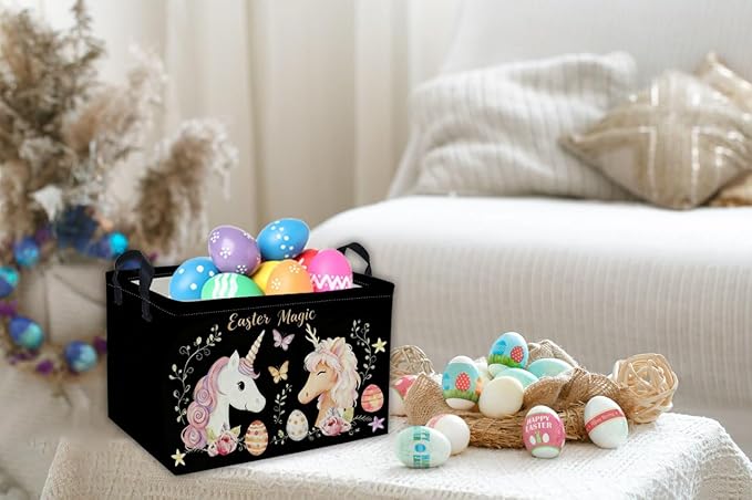 Rectangular Easter Unicorn Baskets Gift Basket Empty Kids Storage Bins Baby Girls Basket Kids Toy Storage Bin Organizer Box Room Decor for Home(Unicorn)