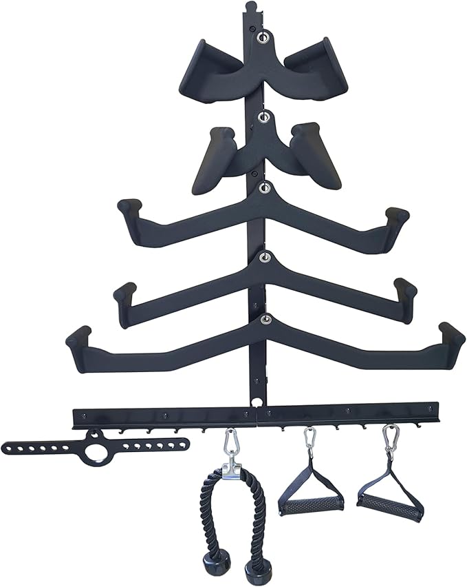 LAT Pull Down Bar Organizer Gym Storage Wall Organizer for Lat Pulldown Attachments, LAT Pull Down Bar Storage Rack for Different Cable Handles, Cable Attachments Rack for Gym Accessories