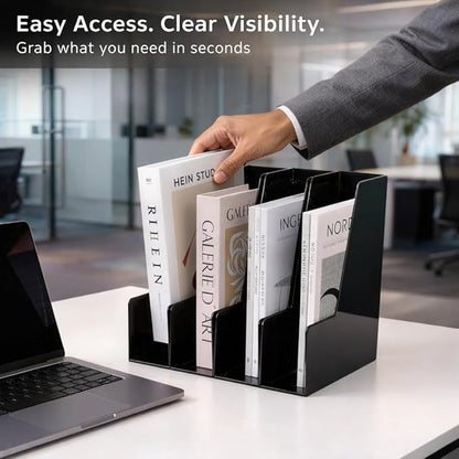 Vertical Magazine File Holder, Desk Organizer and Storage for Magazines, Binders, Notebooks, Envelopes, Multi-Purpose Desktop File Organizer for Home, Office & Classroom, 4 Pack, Black