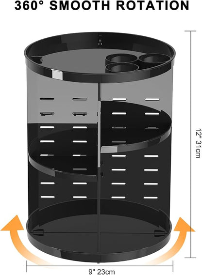 Rotating Makeup Organizer for Vanity, 360 Spinning Skincare Organizers with Adjustable Trays, Make Up Desk Storage Carousel Rack, Cosmetic Display Cases for Dresser Bathroom Countertop Black