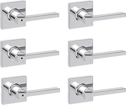 Kwikset Casey Hallway Passage and Bed/Bath Privacy Door Handle 6 Pack, 3 Passage Levers and 3 Privacy Levers, Polished Chrome Reversible Interior Handles