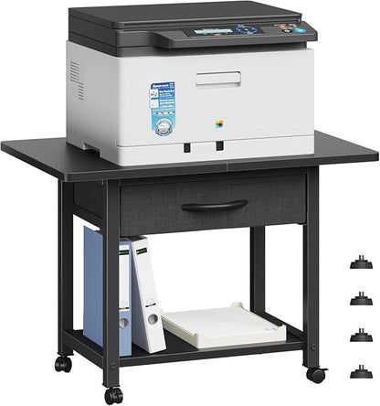 YAOHUOO 22"x15" Large Printer Stand with Storage Drawer, 2-Tier Under Desk Printer Table for Home Office, Printer Cart fit Fax Machine/3D Printer/Scanner(Black)