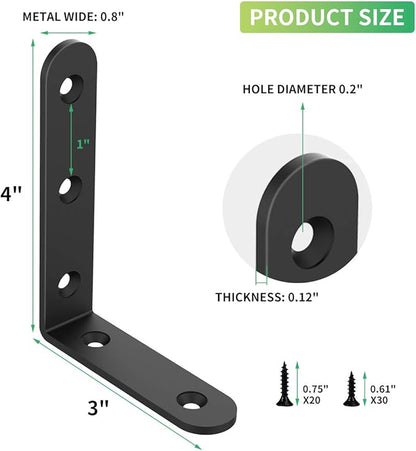 20 PCS L Corner Brace Heavy Duty Shelf Brackets 4 x 3 Inch L Joint Angle Brackets Shelf Support Corner Braces for Shelves, Furniture Cabinet Bookshelf with Screws