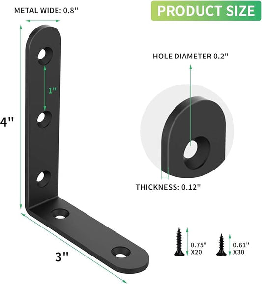 20 PCS L Corner Brace Heavy Duty Shelf Brackets 4 x 3 Inch L Joint Angle Brackets Shelf Support Corner Braces for Shelves, Furniture Cabinet Bookshelf with Screws