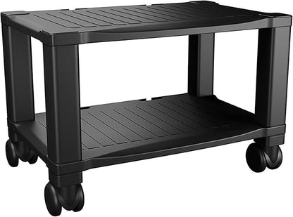 Home-Complete 2-Tier Office Desk Organizer Rolling Cart - Compact Portable Under-Desk Storage and Printer and Projector Stand with Wheels - 88 Lbs(Black)