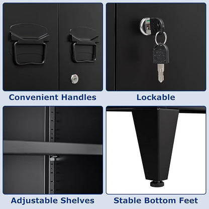 Metal Storage Cabinet with Lock, Locking Cabinets with 2 Doors and Shelves, Lockable Steel Locker Cupboard, Small Sideboard Buffet Cabinet for Home Office