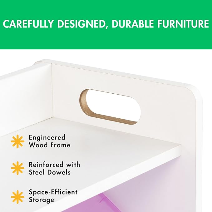 Humble Crew Toy Storage Organizer with Top Shelf and 9 Removable Bins, White/Purple/Pink/Blue – Toddler Bookshelf with Toy Organizer - Modern Toy Rack Ideal for Kids' Rooms, Playrooms, and Nurseries