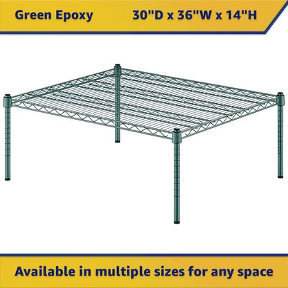 30" x 36" x 14" Green Epoxy Wire Storage Shelf, Dunnage Rack, Commercial 1 Tier Small Shelf