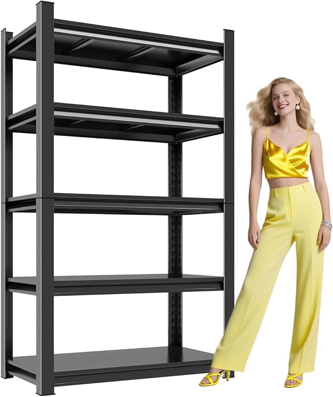 72" H Metal Garage Shelving Unit 3000LBS Heavy Duty Storage Shelves 5 Tier Adjustable Metal Shelf for Garage Kitchen Warehouse Pantry Basement, 72" H*36" W*14" D, Black