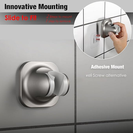 Hand held Shower Head Holder Wall Mount - Adjustable in 5 Positions - Dual Mount Option (Screw/Adhesive), Bathroom Shower sparyer Holder - Brushed Nickle