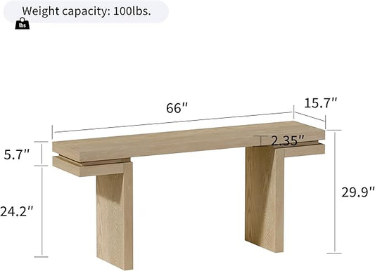 66" Extra Wide Real Wood Veneered Console Table,Minimalist Sofa Behind Couch Table for Entryway,Hallway,Living Room,Home Office,Oak