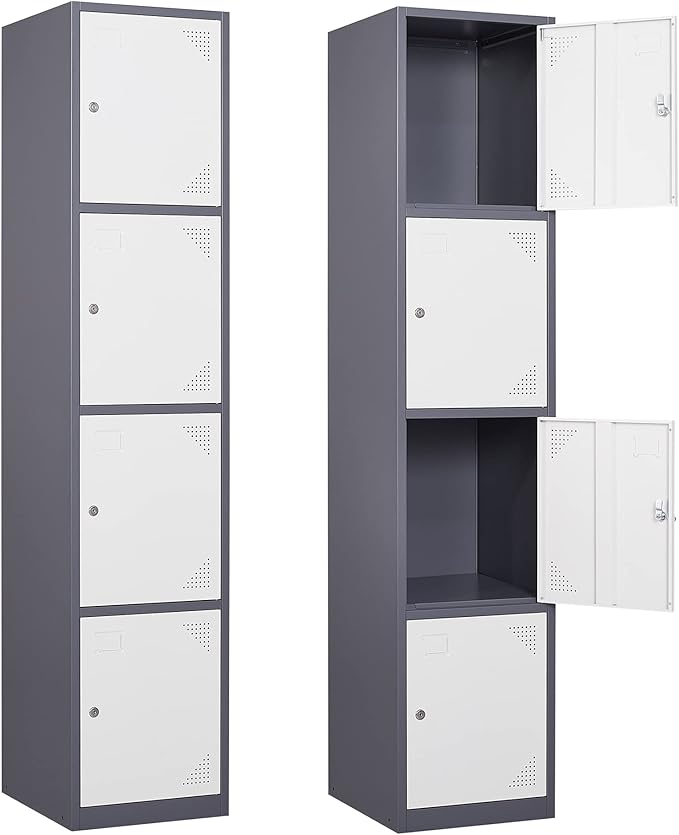 Letaya Metal Lockers for Employees,71" Steel Storage Cabinet with 4 Door Lockable for Office Staff,Home Sundries,Gym,School (Gray&White)
