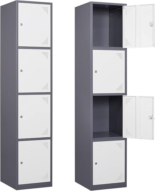 Letaya Metal Lockers for Employees,71" Steel Storage Cabinet with 4 Door Lockable for Office Staff,Home Sundries,Gym,School (Gray&White)