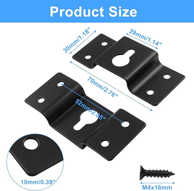 Piutouyar 20 Pcs Heavy Duty Keyhole Hangers, Metal Keyhole Bracket Hanger Accessories Fasteners with Screws for Picture Frames Mirrors Cabinet Box Audio Speaker Hanger Hook(Black, 71x30mm)