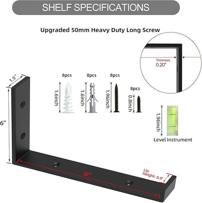 Shelf Bracket, Heavy Duty Floating Shelf Brackets 10-Inch Long, 4-Pack Brackets for Shelves, Black Coated J Shape Metal Wall Shelf Support Brackets with 1/5-Inch Thick and 160 lb. Load Capacity