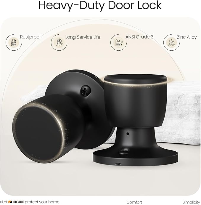 HOSOM 6 Pack Dummy Door Knobs，Matte Black Door Knobs Keyless Interior/Exterior Door Lockset, Modern Black Knobs Closet Door Knobs, Individual Non-Turning Dummy Door Handles