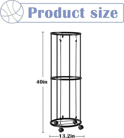RunNico Columnar Vertical Ball Racks- 40x13.2 Inch Rolling Basketball Holder Wall Mount-Garage Sports Ball Storage for Indoor Rooms and Gyms