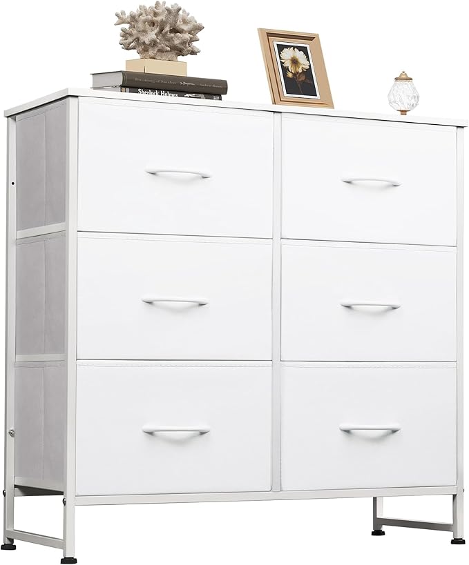 WLIVE White Dresser for Bedroom, 6 Drawer Double Dresser, Fabric Closet Dresser with Fabric Bins, Chest of Drawers for Closet, Living Room, Hallway