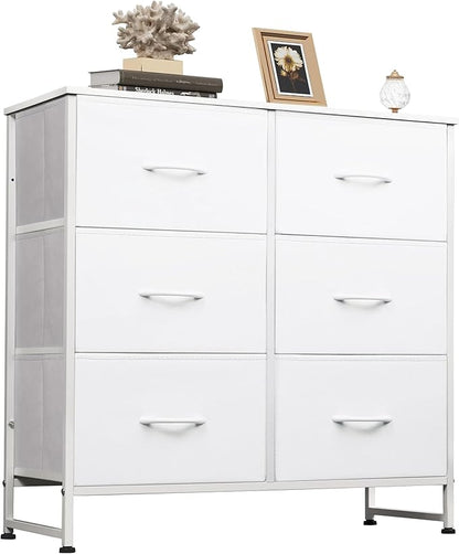 WLIVE White Dresser for Bedroom, 6 Drawer Double Dresser, Fabric Closet Dresser with Fabric Bins, Chest of Drawers for Closet, Living Room, Hallway