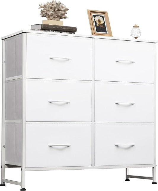WLIVE White Dresser for Bedroom, 6 Drawer Double Dresser, Fabric Closet Dresser with Fabric Bins, Chest of Drawers for Closet, Living Room, Hallway