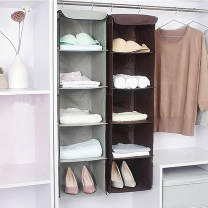 5 Shelves Hanging Closet Organizer, 2 Pack Hanging Storage with 6 Side Pockets for Clothes Bags, 43"x12"x12"(Gray)