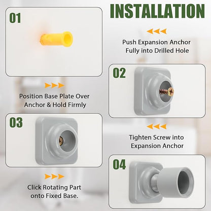 L Shape Shower Curtain Rod Holder - 25mm Angled Mount with Swivel Joints & Hardware Kit, Drilling Required (2, Grey)