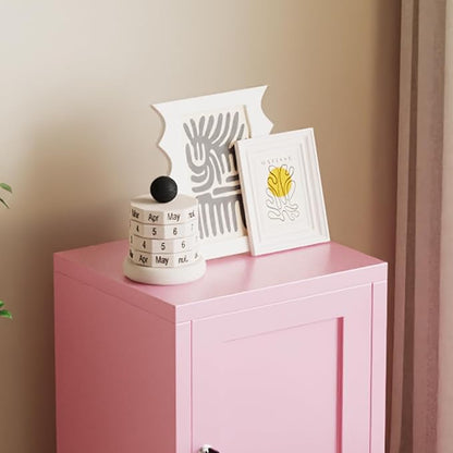 ALBAD Metal Nightstand with Lockable Cabinet, Compact Mini Locker Bedside Table for Kids & Adults, Modern Steel Side Table for Bedroom, Dorm, or Living Room (Pink)