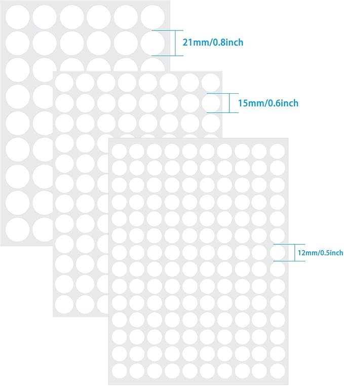 3 Sheets 290 Pcs Screw Hole Cover Stickers, 12 mm/15 mm/21 mm White Screw Covers Self-Adhesive Caps Wood Stickers for Furniture (White)
