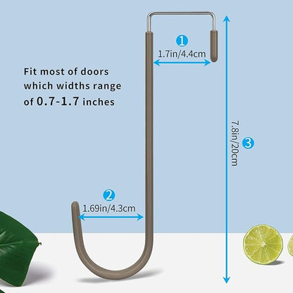 FYY Over The Door Hooks, 4 Pack Upgraded Long Door Hangers Hooks with Rubber Prevent Scratches Heavy Duty Organizer Hooks for Hanging Clothes, Towels, Hats, Coats, Bags Brown