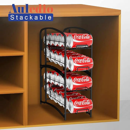 Auledio Stackable Beverage Can Dispenser Rack, Storage Organizer Holder for Canned food or Pantry Refrigerator,Black(2 Pack)