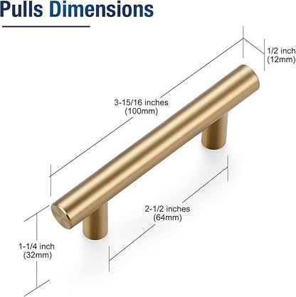 JOY DECOR 5 Pack Champagne Bronze Cabinet Pulls – 4 Inch Length, 2-1/2 Inch (64mm) Hole Center – Stainless Steel Kitchen Cabinet Handles for Drawer and Cupboard