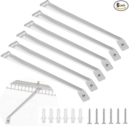 6 PCS Wire Shelf Brackets 17in White Shelf Support Bracket for Wire Shelving Metal Closet Support Bracket with Anchors, Screws Closet Wires Shelving Accessories for Supporting Shelves Racks