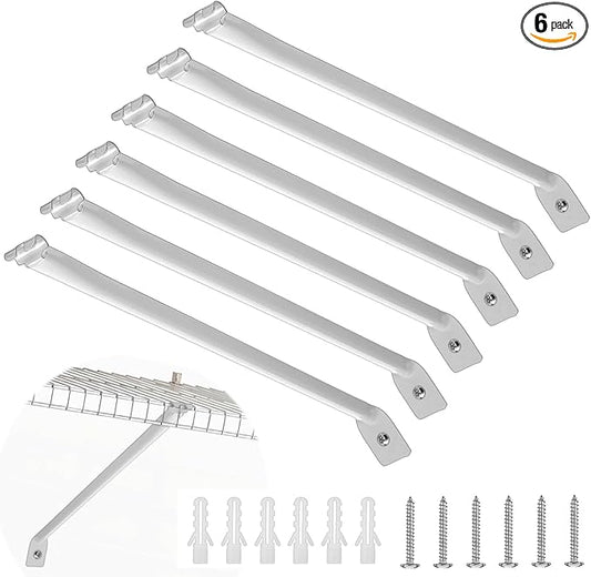 6 PCS Wire Shelf Brackets 17in White Shelf Support Bracket for Wire Shelving Metal Closet Support Bracket with Anchors, Screws Closet Wires Shelving Accessories for Supporting Shelves Racks