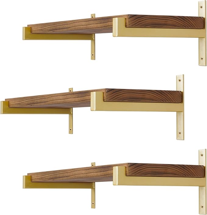 6 Pcs Heavy Duty Shelf Brackets 8 Inch Wall Mounted Industrial Metal Shelving Supports with Lip Gold