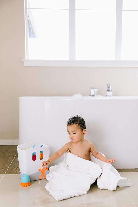 Ubbi Baby Bath Time Essential Gift Set, Stand Up Draining Bath Toy Bin, Dishwasher Safe, White