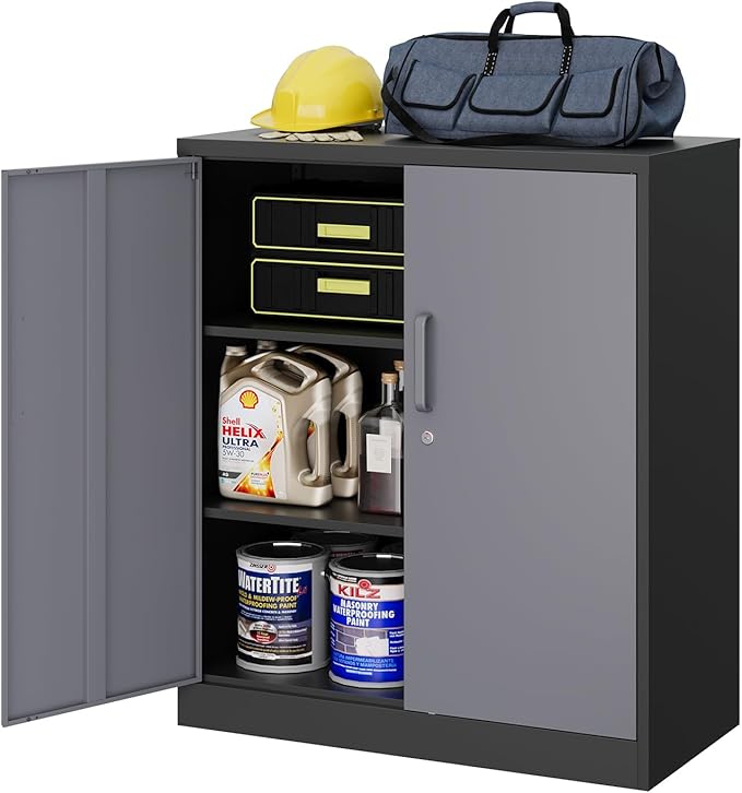 MIIIKO Metal Storage Cabinet, Base Cabinets 2 Door, Steel Storage Cabinets with Locking Doors and Shelves for Garage, Kithen, Home Office and Classroom
